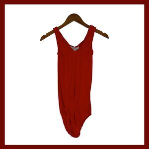 NWT Deadstock Vintage Red Terry Cloth Tank Bodysuit Leotard Scoop Neck Sz M